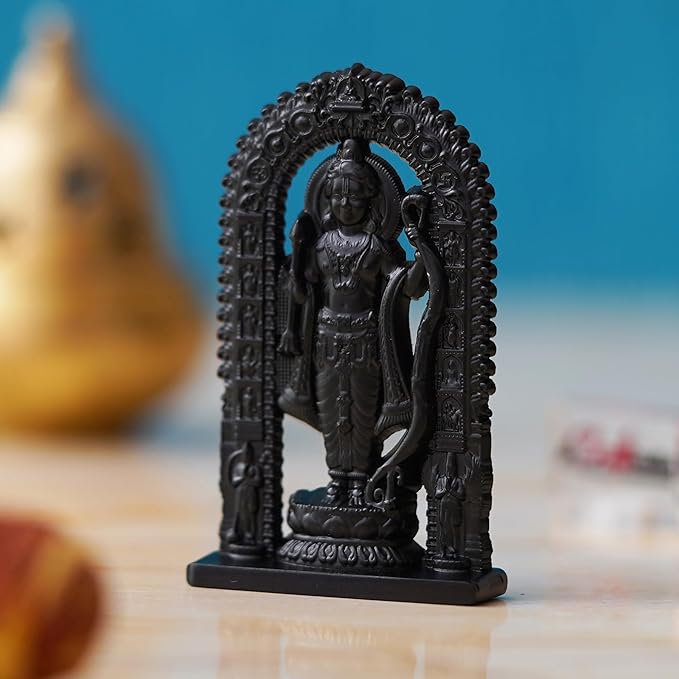 Ecraftindia Black Metal Handcrafted Shri Ram Statue Holding Bow & Arrow Decorative God Idol | Ayodhya Ram Lalla Idol
