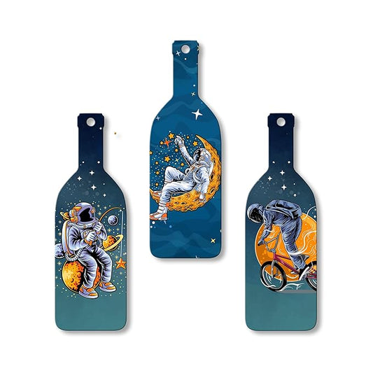 Artvibes Astronaut in Space Wooden Wall Hanging for Home Decor | Set of 3