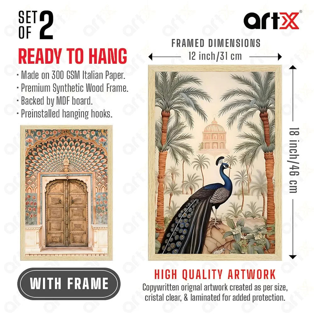 ArtX Paper Peacock Painting For Wall Vastu Madhubani Art Set of 2