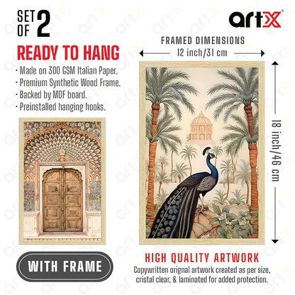 ArtX Paper Peacock Painting For Wall Vastu Madhubani Art Set of 2