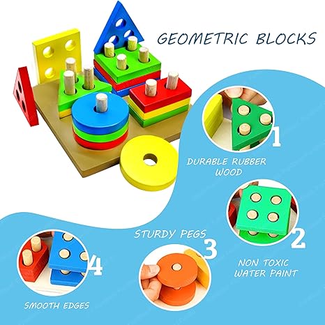FunBlast Intellectual Geometric Shape Matching Four Column Blocks Educational & Learning