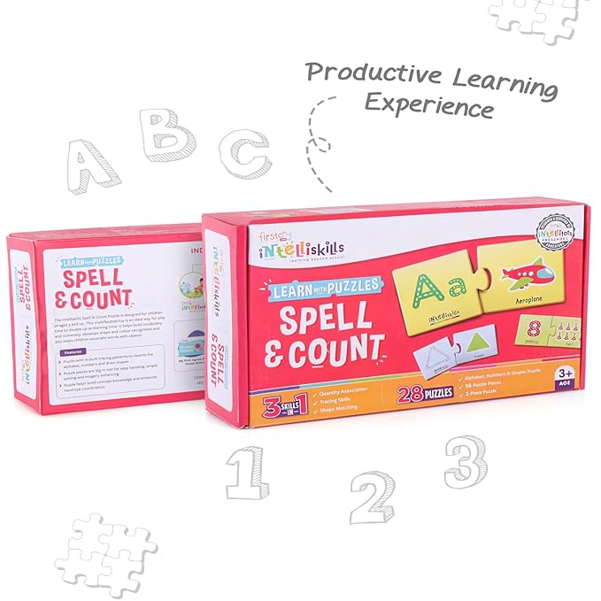 Firstcry Intelliskills Premium 56 Pcs Alphabets & Numbers Jigsaw Puzzle for Kids | Learn With Spell & Count Puzzles