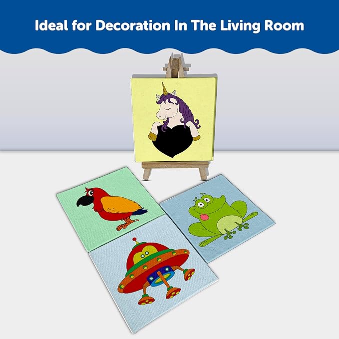 Mini Leaves Mini Canvas Craft Art Paint Kit for Beginner With Wooden Easel, Colours, Painting Brush for Girls Boys 4-6 Years Diy Kit | Set of 4 | Abstract Theme