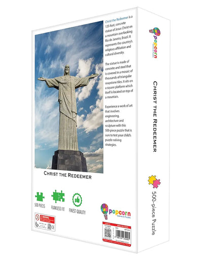 Popcorn Games & Puzzles with Architectural Marvels of Christ The Redeemer - 500 Piece Jigsaw Puzzle for 12+ Kids and Adults