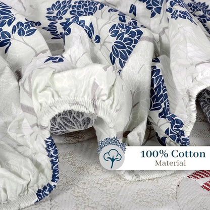 Divine Casa 144 TC Floral Print King Size Fitted Bedsheet 100% Cotton Skin Friendly & Soft Colour Harbor Mist