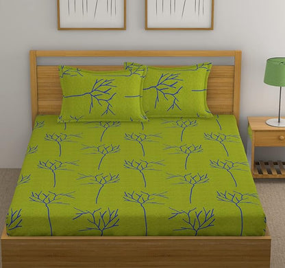 Huesland by Ahmedabad Cotton 144 TC Cotton King Size Bedsheet with 2 Pillow Covers - Green