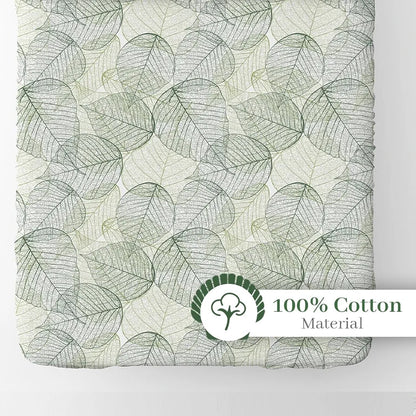 Divine Casa 100% Cotton Fitted Bedsheet for Double Bed Dry Leaf Print Colour Olive Green Elastic Fit Soft & Breathable with 2 Pillow Covers