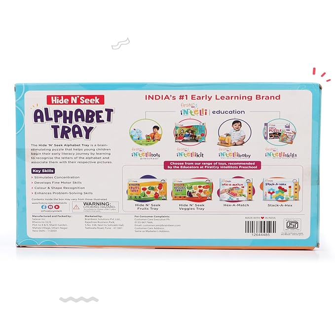 Firstcry Intelliskills Premium 26 Pieces Hide N Seek Alphabet Wooden Tray Board Puzzle | Educational and Learning Toy for Kids