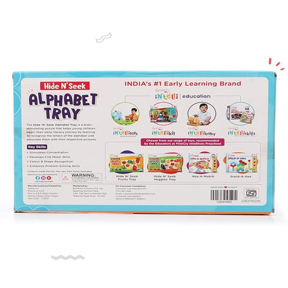 Firstcry Intelliskills Premium 26 Pieces Hide N Seek Alphabet Wooden Tray Board Puzzle | Educational and Learning Toy for Kids