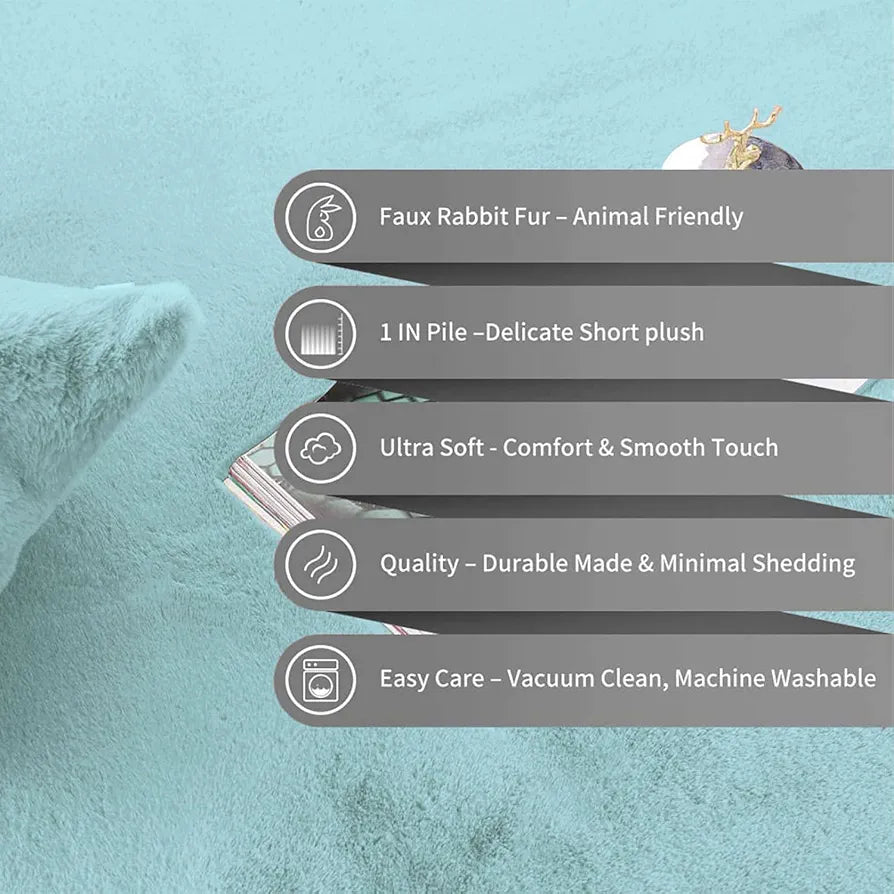 Luxe Home Runner Super Soft Anti Skid Rabbit Fur 2 X 5 Ft  Colour Turquish