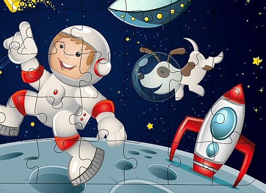 Fiddlys 40 Pcs Paperless Wooden Jigsaw Puzzle for Boys & Girls Learning Educational Toy for 4 Years and Above | the Astronaut