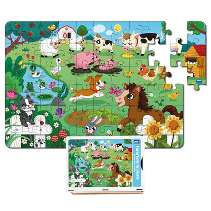 Mini Leaves Farm Animal Puzzle | Premium Wooden Floor Puzzle for Kids | Puzzle Set With Wooden Box  | 48 Pieces