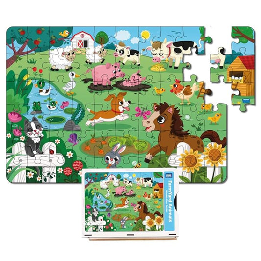 Mini Leaves Farm Animal Puzzle | Premium Wooden Floor Puzzle for Kids | Puzzle Set With Wooden Box  | 48 Pieces