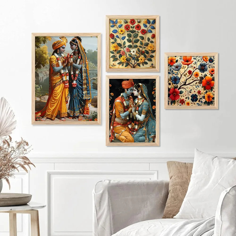 Kotart Traditional Painting For Wall Decoration Framed Madhubani Wall Art Paintings/Posters Set of 4 big Frames G