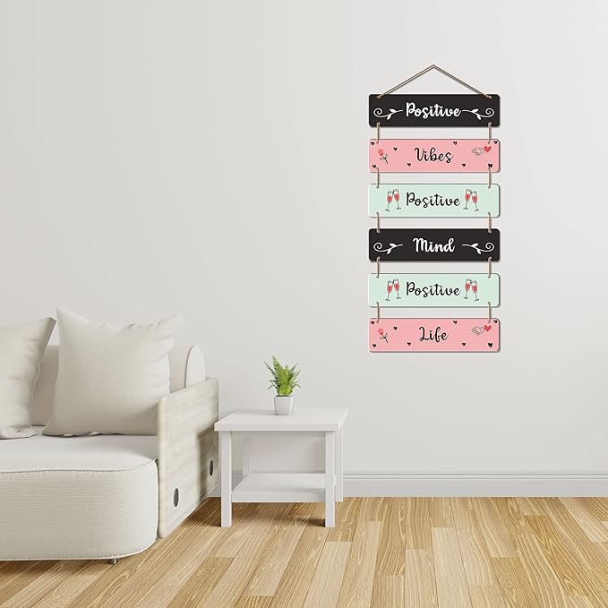 Artvibes Decorative Wall Hanging Wooden Art Decoration Item for Home Decor | Quotes Decor Item | Mdf Wall Decoration | Set of 6