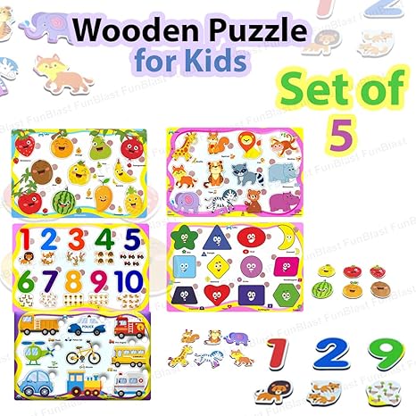 FunBlast Set of 5 Puzzle Board Wooden Toys Educational Toys for Kids Wooden Colorful Board
