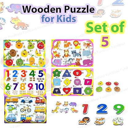 FunBlast Set of 5 Puzzle Board Wooden Toys Educational Toys for Kids Wooden Colorful Board