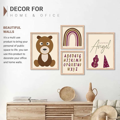 Kotart Modern Art Wall Decor Paintings with Frame for Kids Room - Educational Alphabets Framed Wall Posters/Paintings Set of 4