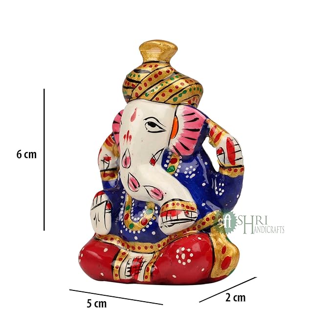 Shri Handicrafts Metal Meenakari Painting Lord Ganesha Car Dashboard Idol Small Ganpati Statue for Puja Temple Office Gifts