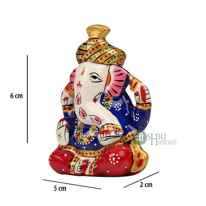 Shri Handicrafts Metal Meenakari Painting Lord Ganesha Car Dashboard Idol Small Ganpati Statue for Puja Temple Office Gifts