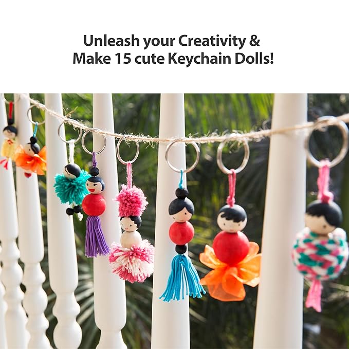 Chalk and Chuckles Keychain Dolls - Art and Craft Kit | Make 15 Keychains | Diy Creative Toys for Kids
