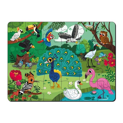 Mini Leaves 24 Piece Puzzle for Kids | Jungle Birds Wooden Jigsaw Floor Puzzle | Educational Toys for Kids