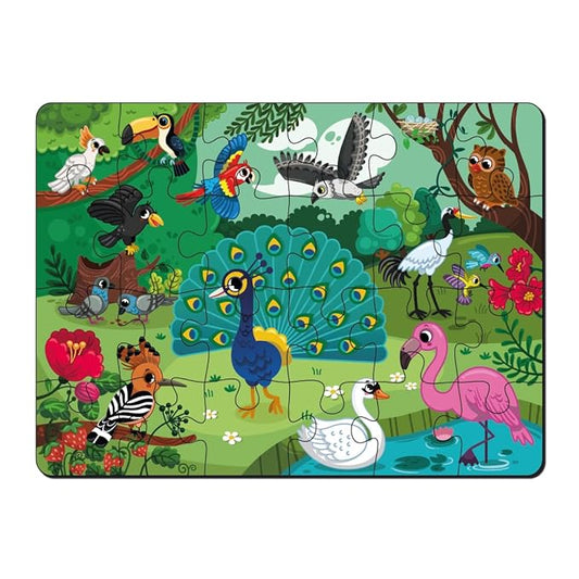 Mini Leaves 24 Piece Puzzle for Kids | Jungle Birds Wooden Jigsaw Floor Puzzle | Educational Toys for Kids