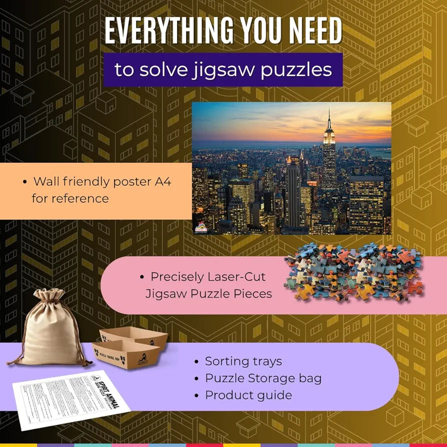 Playhills Skyline Buildings, Manhattan  Global Architecture Wooden Jigsaw Puzzle for Children and Adults 8+ Years| Focus, Mind Relaxation Puzzles Family and Activity Games