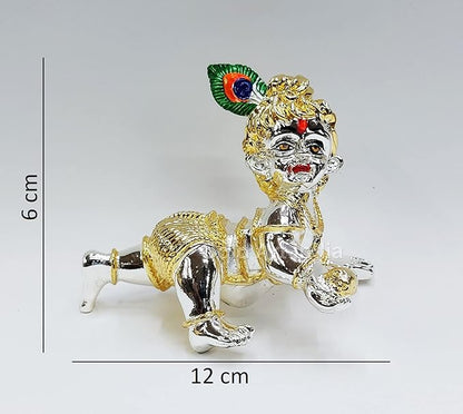 Gold Art India Laddu Gopal Idol Gold & Silver Plated Bal Gopal Idol Krishna Idol (Two Tone)