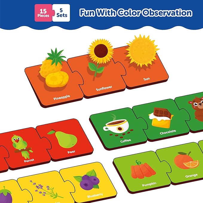 Mini Leaves Colors 3 Piece Puzzle Color Matching Puzzle Set of 5 | Montessori Early Educational Pre School Puzzle Toys for Kids
