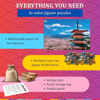 Playhills Mount Fuji, Japan  Landscape Wooden Jigsaw Puzzle for Children and Adults 8+ Years| Focus, Mind Relaxation Puzzles Family and Activity Games