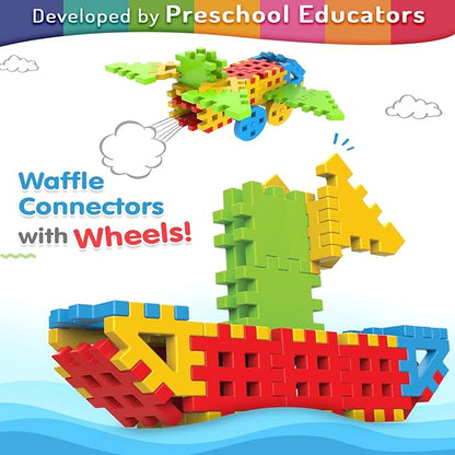 Firstcry Intelliskills Premium 47 Pcs Huge Waffle Connector Building Blocks With Wheels & Smooth Edges for Kids