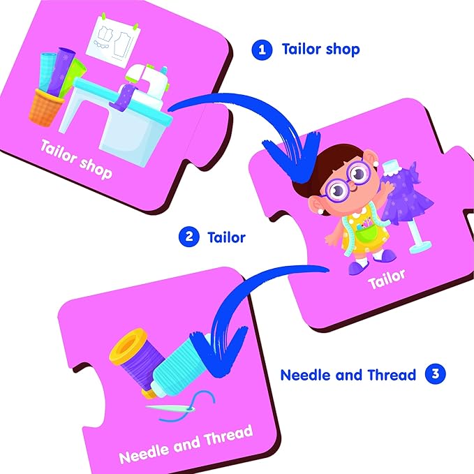 Mini Leaves Profession 3 Pieces Matching Wooden Puzzle Set of 5 | Montessori Early Educational Pre School Puzzle Toys for Kids