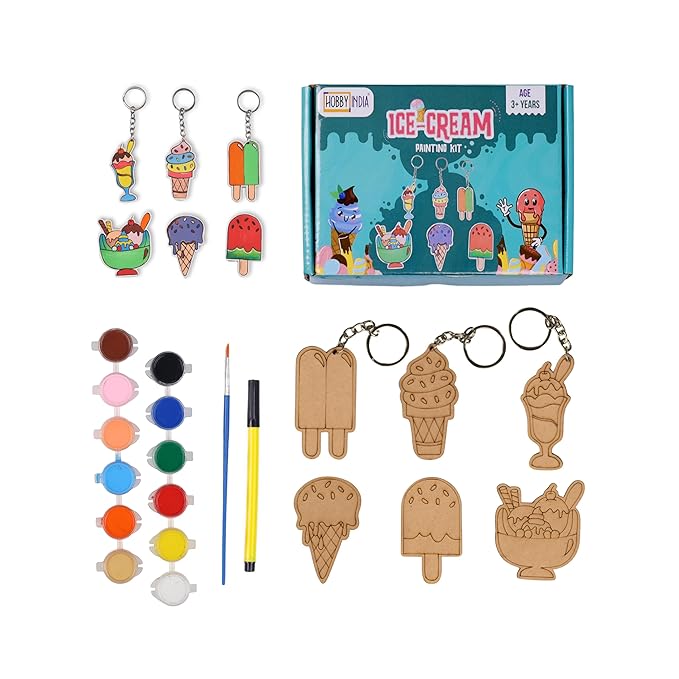 Hobby India Ice-cream Theme Keychains & Fridge Magnets Painting Kit's for 3+ Age Kid's | Best Art &m Craft Kits