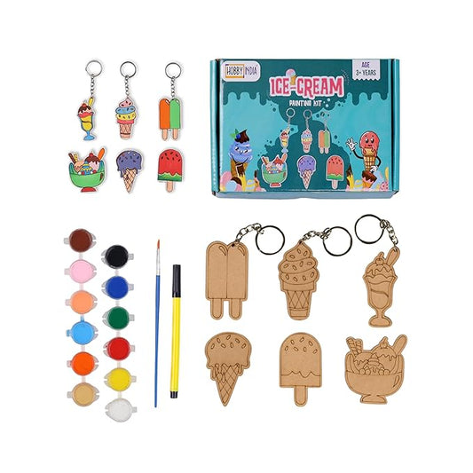 Hobby India Ice-cream Theme Keychains & Fridge Magnets Painting Kit's for 3+ Age Kid's | Best Art &m Craft Kits