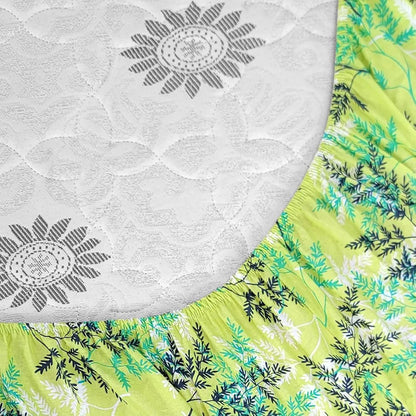 Divine Casa 144 TC 100% Cotton Floral Green Cotton Lightweight King Size Bedsheet with Elastic Fitted Colour Lime Punch
