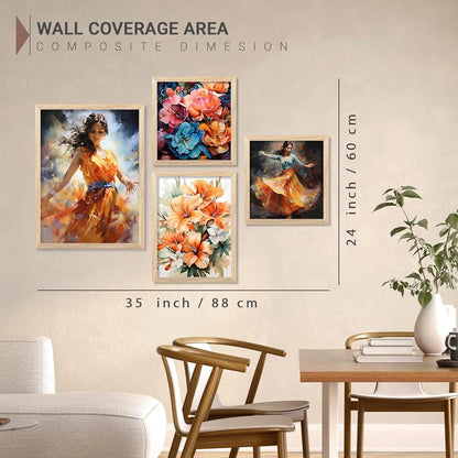 kotart Premium Digital Paintings with Frame Painting - Set of 4 Big Frames B