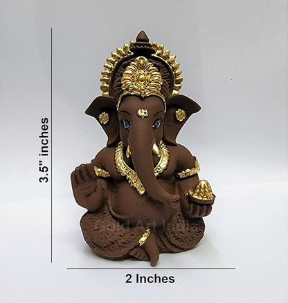 Gold Art India Brown Terracotta Idol for Ganesh Idol for Car Dashboard God for Home Decor