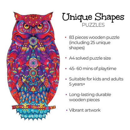 91knots Mystical Owl 83 Pieces Mandala Art Inspired Premium Wooden Jigsaw Puzzle for Kids & Children Aged 5+ Years
