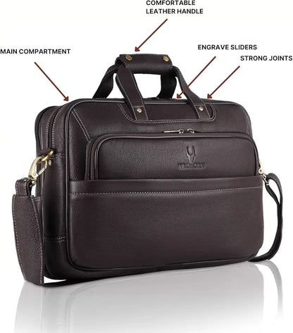 WildHorn Classic Leather 16 inch Laptop Messenger Bag for Men I Office Bags I Travel Bags I Carry Handles with Adjustable Strap 