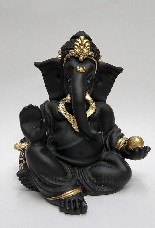 Gold Art India Terracotta Black Gaddi Ganesha for Car Dashboard Home Decor Colour Black