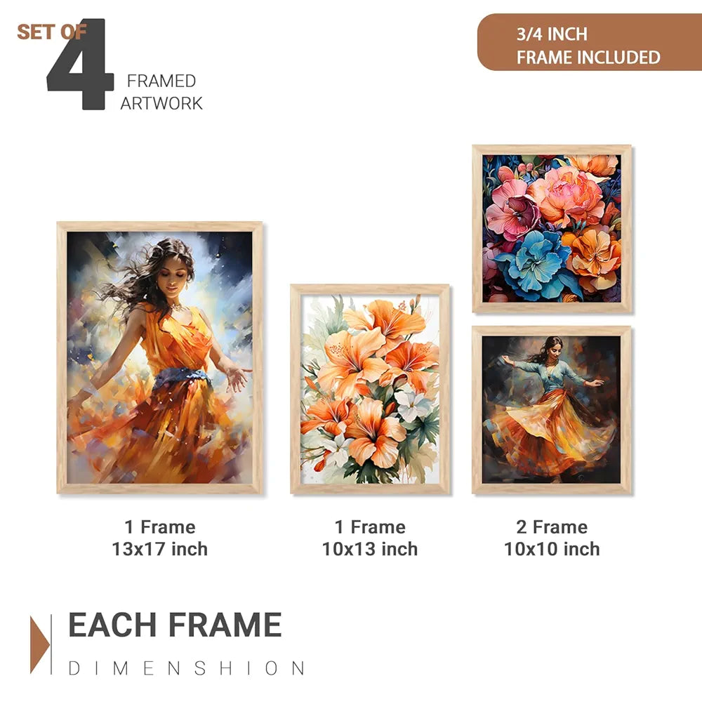 kotart Premium Digital Paintings with Frame Painting - Set of 4 Big Frames B