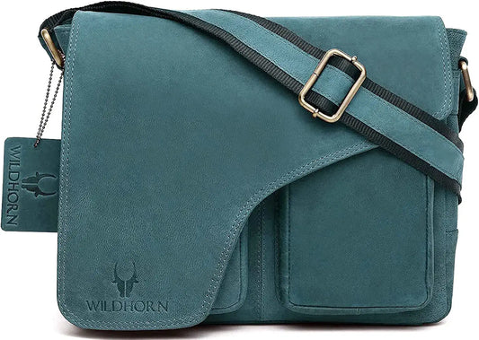 WildHorn�Leather 11 inch Laptop Messenger Bag for Men I Dedicated Laptop Compartment I Adjustable Strap I DIMENSION:L- 11 inch H-9.5 inch W- 3 inch