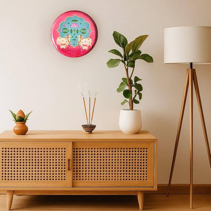 Ritualistic Pichwai Single Wall Plate for Home Decoration With 10 Inch Stand Aesthetic Room Decor Items