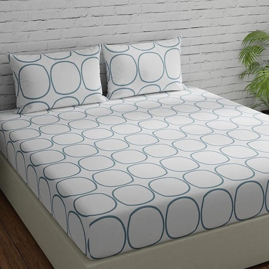 Huesland by Ahmedabad Cotton 144 Tc Cotton Bedsheets for King Size Bed with 2 Pillow Covers | White