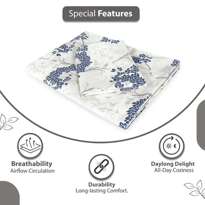 Divine Casa Bedsheet for Single Size Bed 144 TC Cotton Bedsheet for Single Size Bed with 1 Pillow Cover  Floral Colour Grey Blue