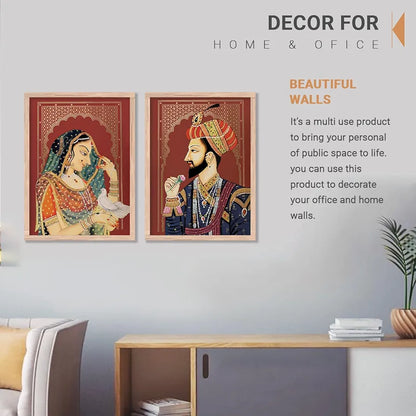 Kotart Rajasthani Painting with Frame for Home Decoration Madhubani Art Painting Pack of 2 Design07