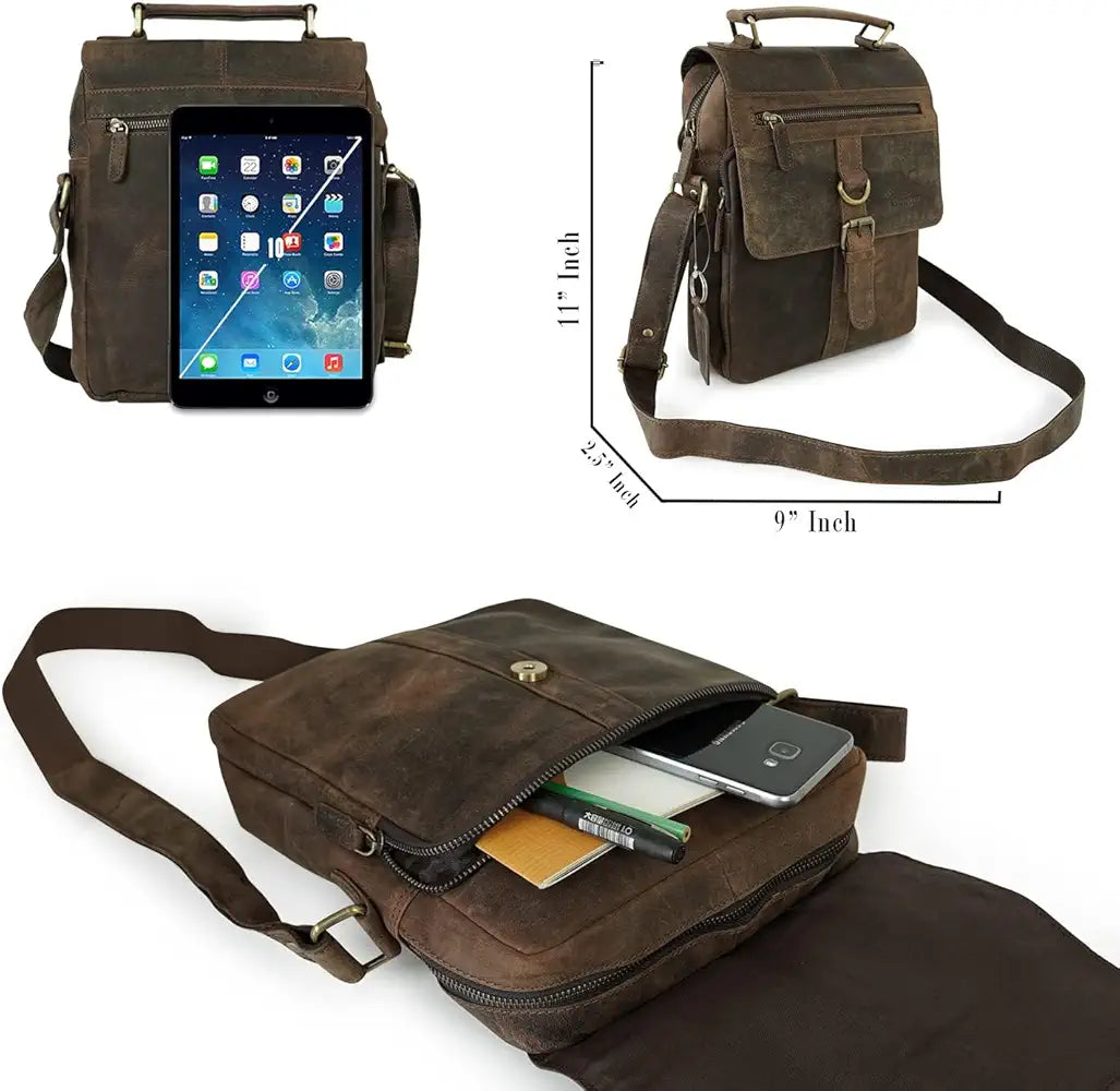 Goatter Men's Hunter Leather 11 Inch Messenger Bag [GTHT-12] 
