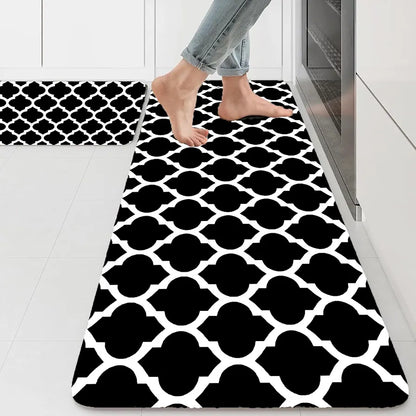 Ishro Home Kitchen Mats For Floor Anti Slip Waterproof Set Of 2 Pcs Colour Black Diamonds