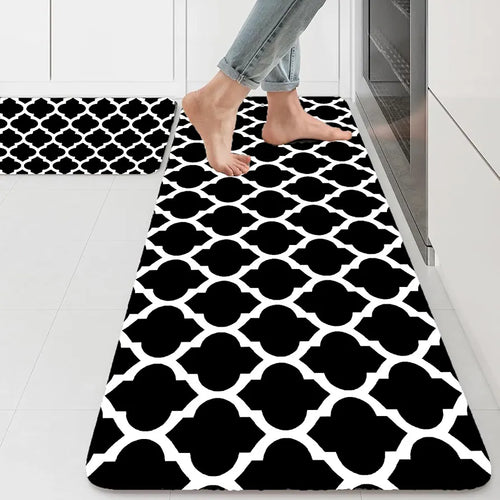 Ishro Home Kitchen Mats For Floor Anti Slip Waterproof Set Of 2 Pcs Colour Black Diamonds
